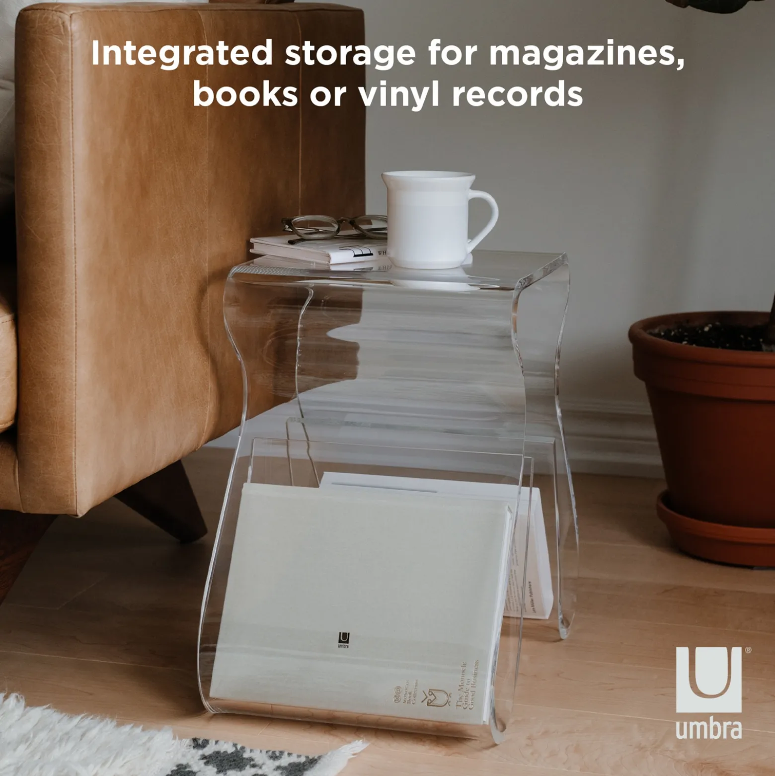 Clear Stool and Magazine Rack