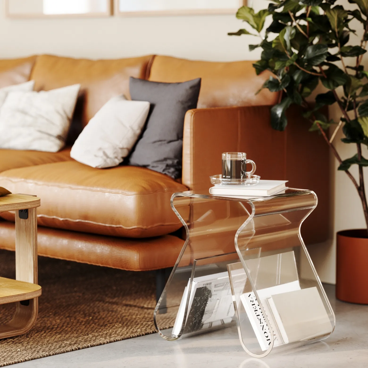 Clear Stool and Magazine Rack
