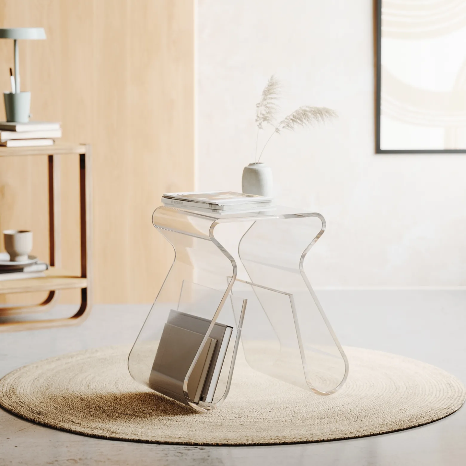 Clear Stool and Magazine Rack