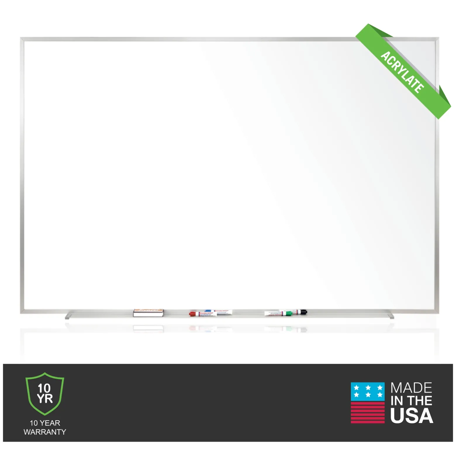 Communication 8"Wx4"H Melamine White Board, Aluminum