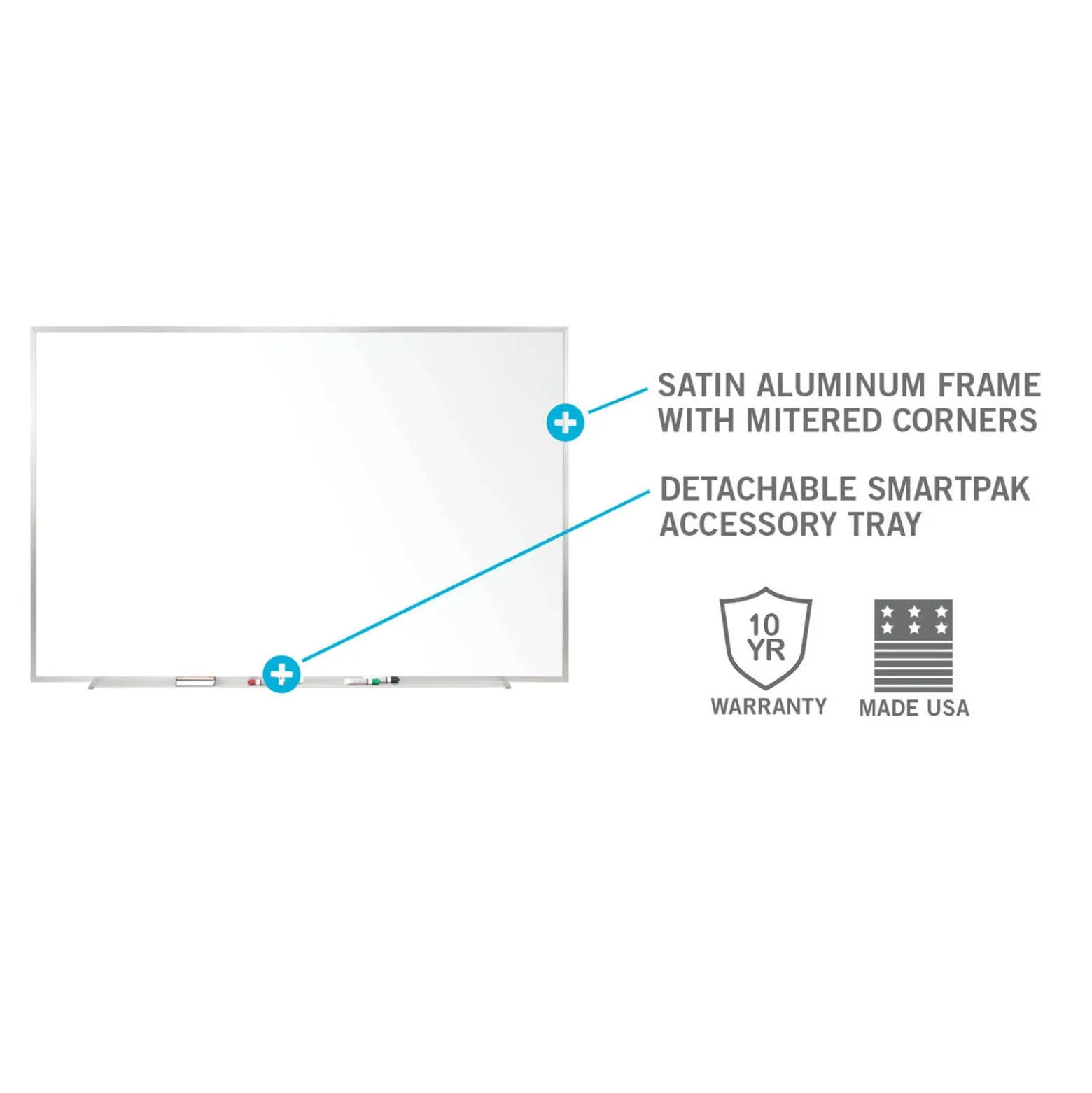 Communication 8"Wx4"H Melamine White Board, Aluminum