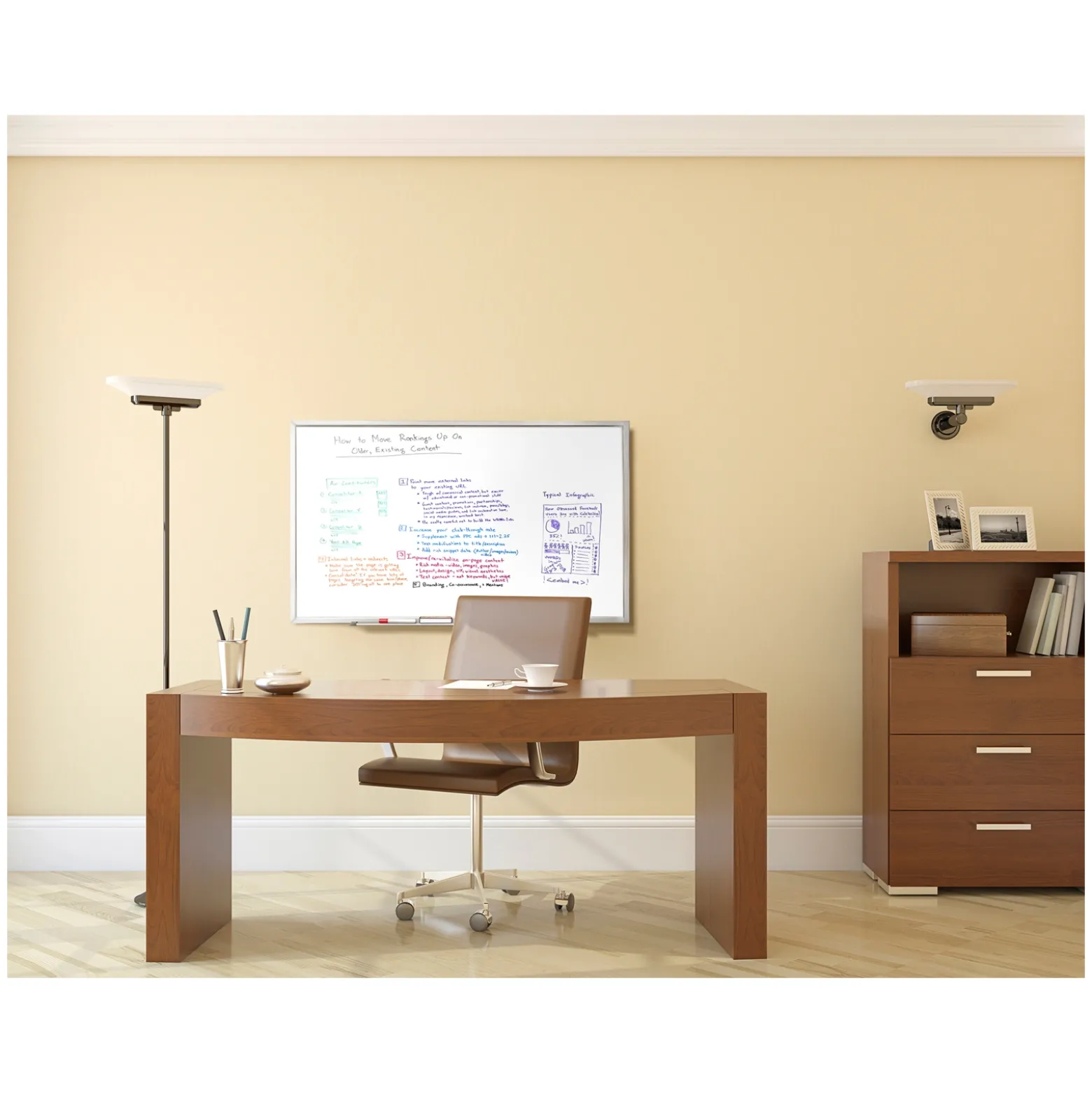 Communication 8"Wx4"H Melamine White Board, Aluminum