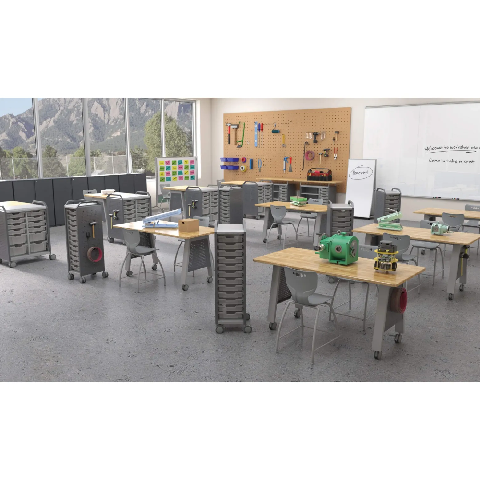 Compass Makerspace Mobile Cart with Storage Trays