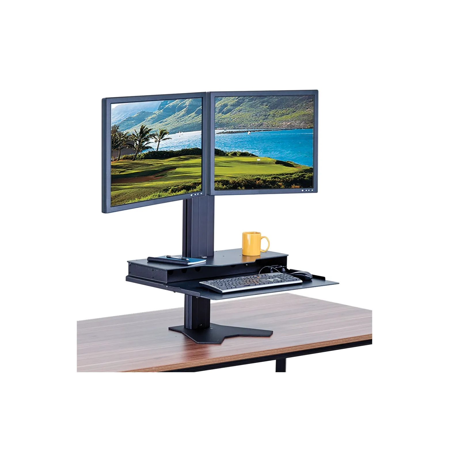 Computer Monitor Adjustable Height Desk Riser with Keyboard Tray