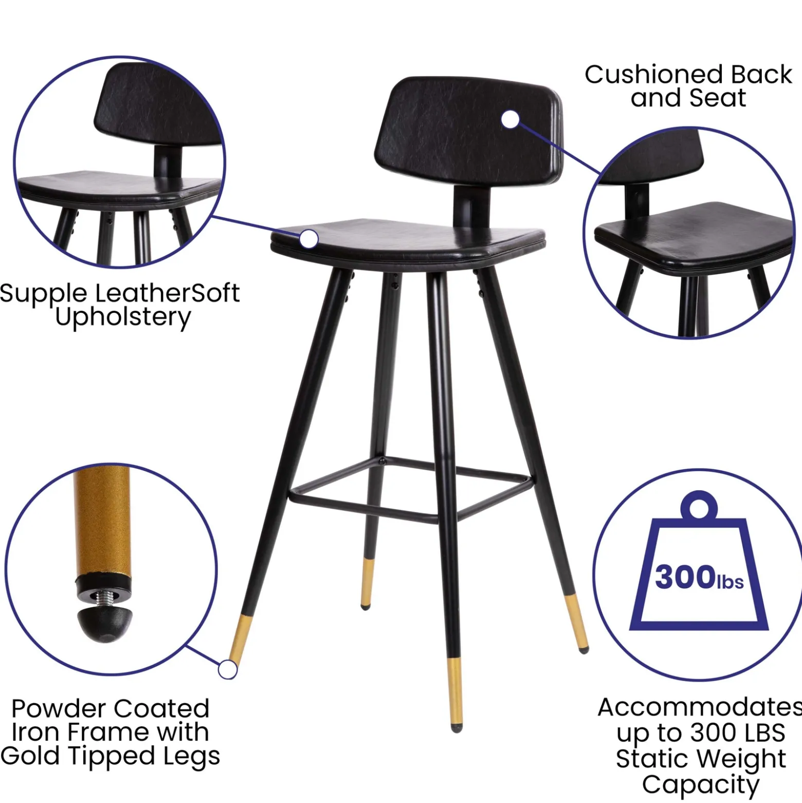 Concord Leather Low-Back Bar Stools - 2 Pack