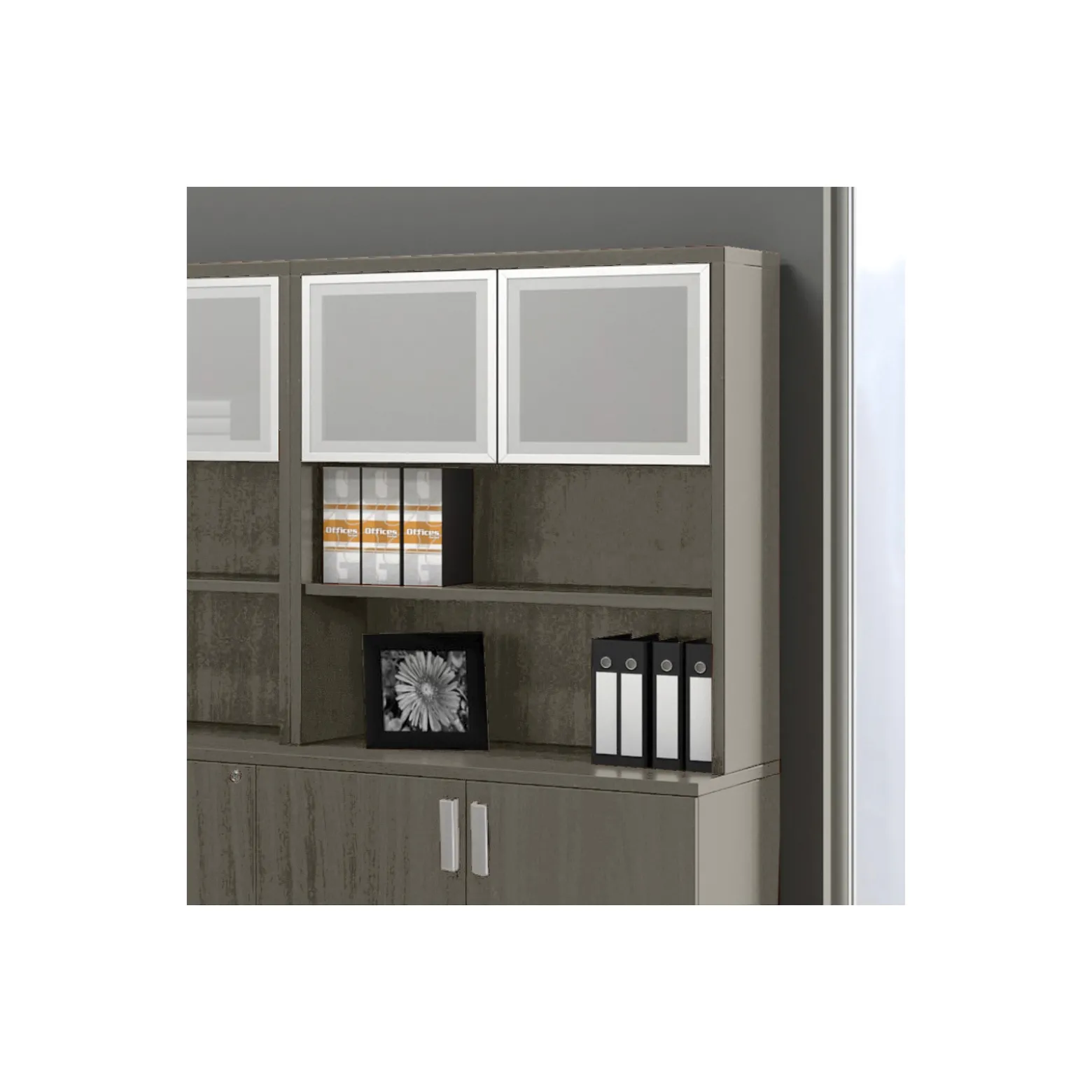 Contemporary Bookcase Hutch with Silver Doors - 36" W