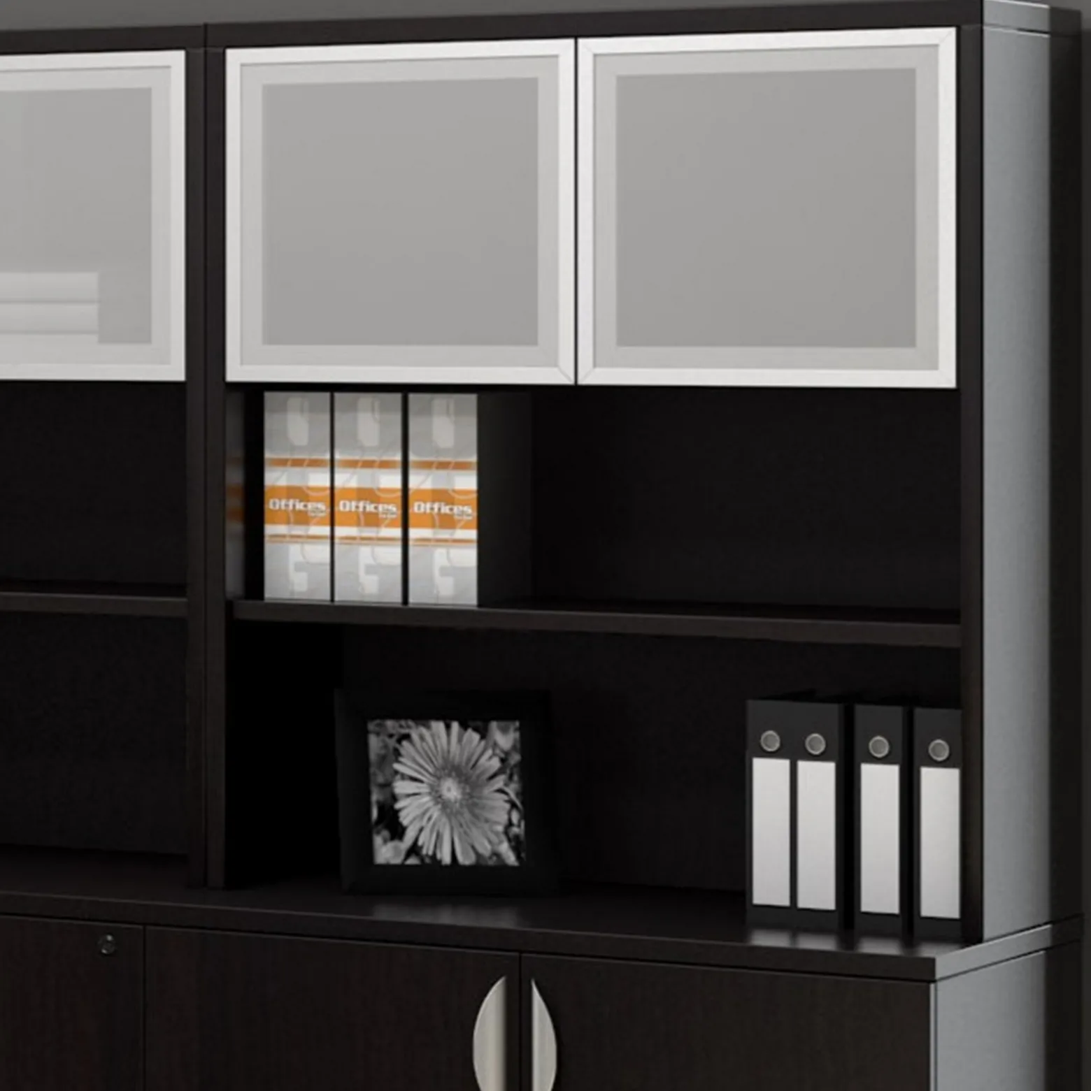 Contemporary Bookcase Hutch with Silver Doors - 36" W