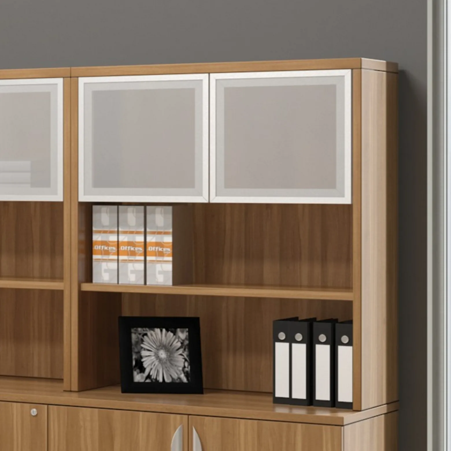 Contemporary Bookcase Hutch with Silver Doors - 36" W