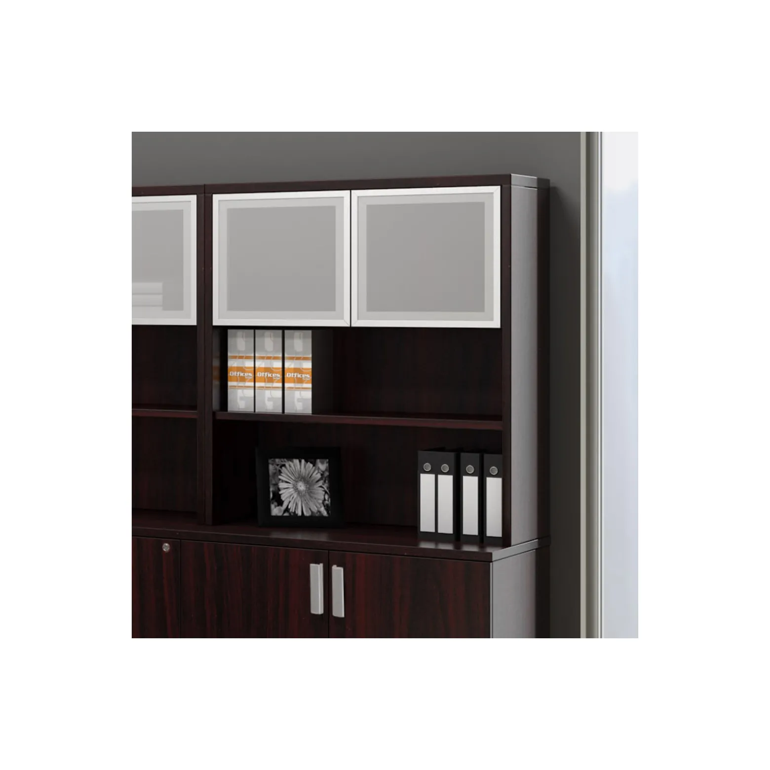 Contemporary Bookcase Hutch with Silver Doors - 36" W