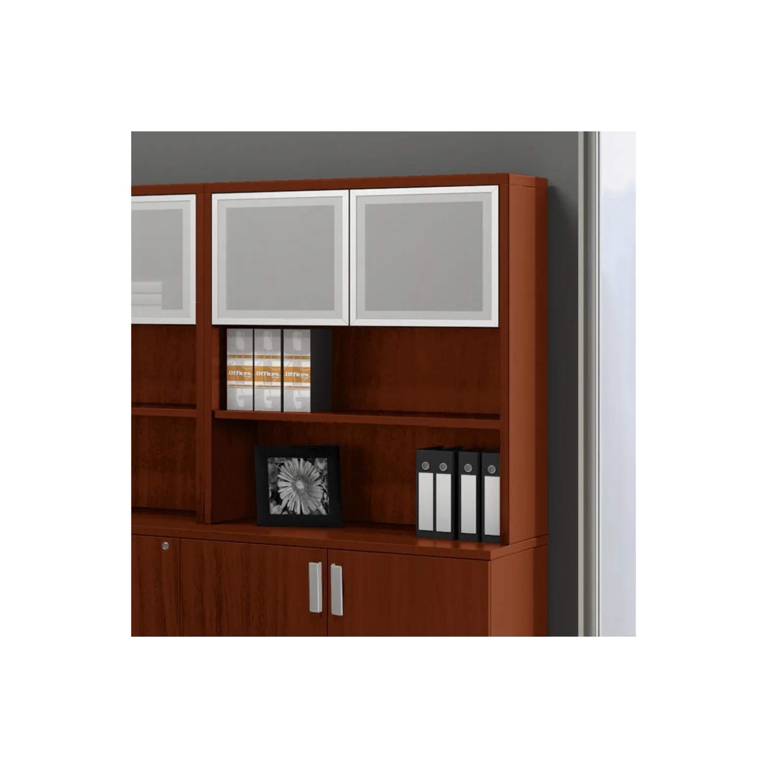 Contemporary Bookcase Hutch with Silver Doors - 36" W