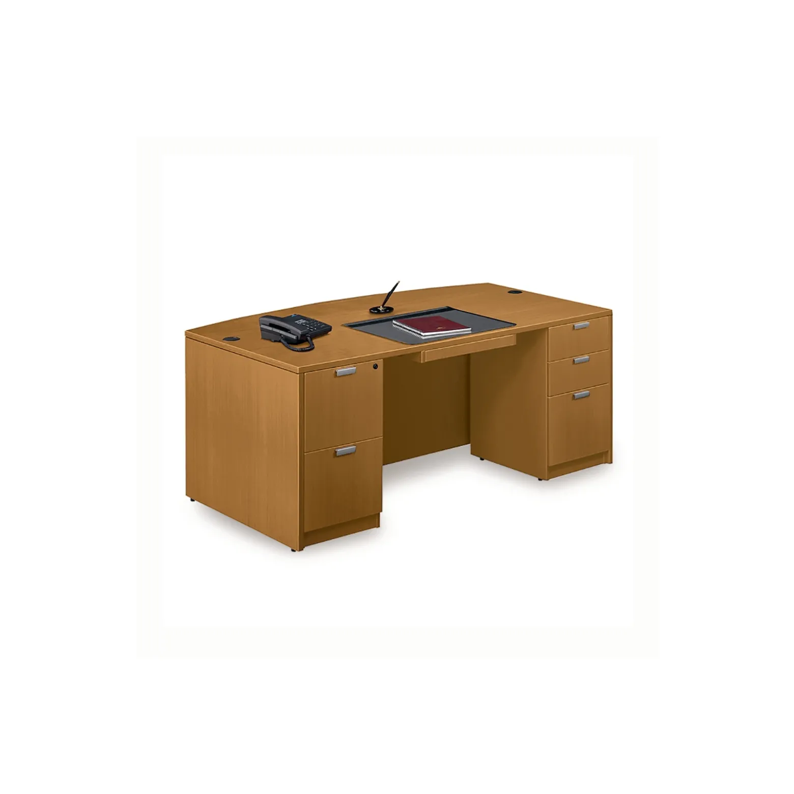 Contemporary Bow Front Double Pedestal Desk - 71" x 42"