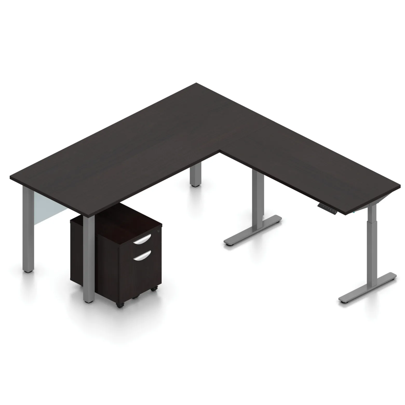 Contemporary Height Adjustable L-Shaped Desk w/ Mobile Pedestal - 71"Wx72"D