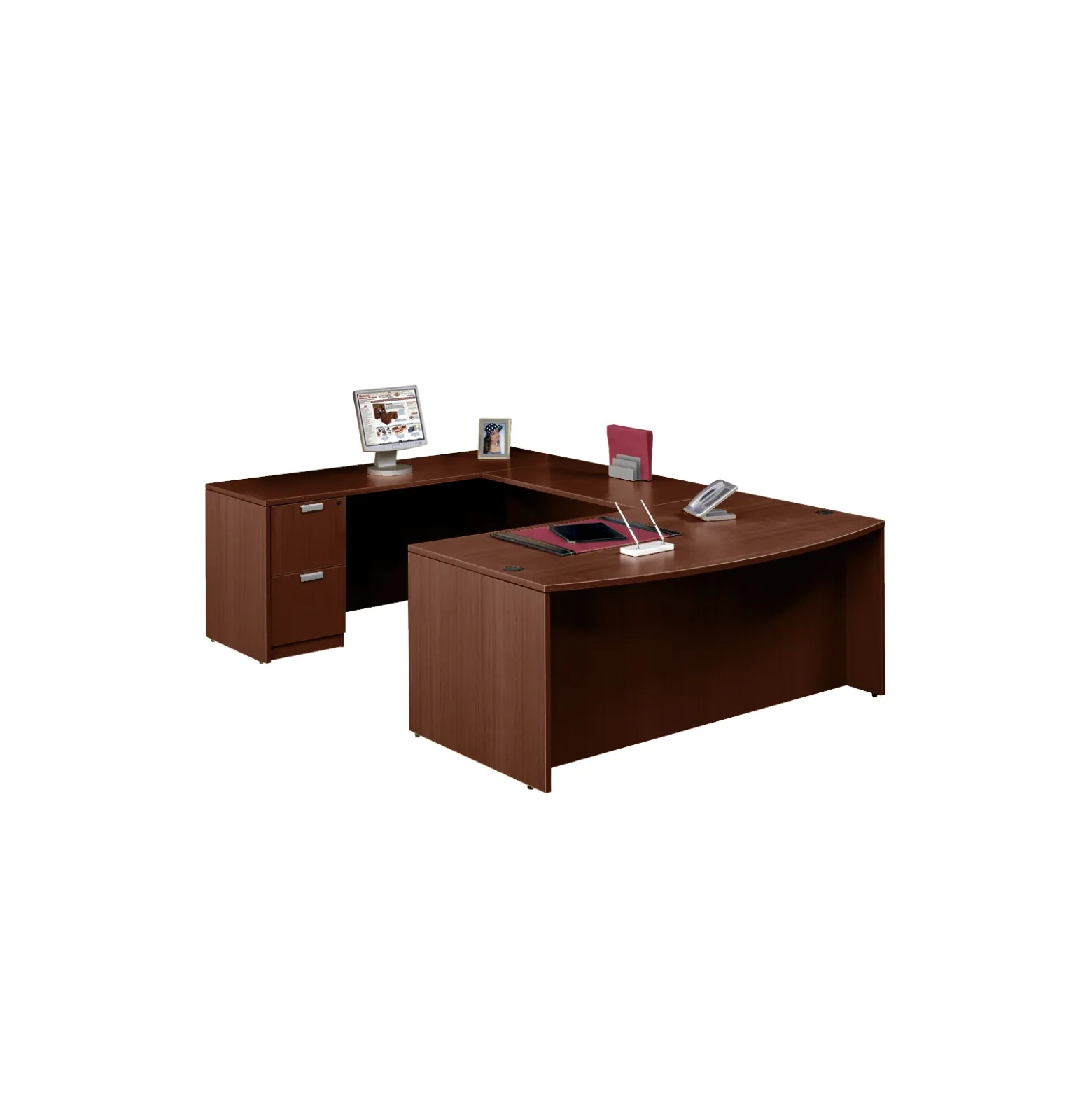 Contemporary Laminate Bow Front U-Shaped Desk