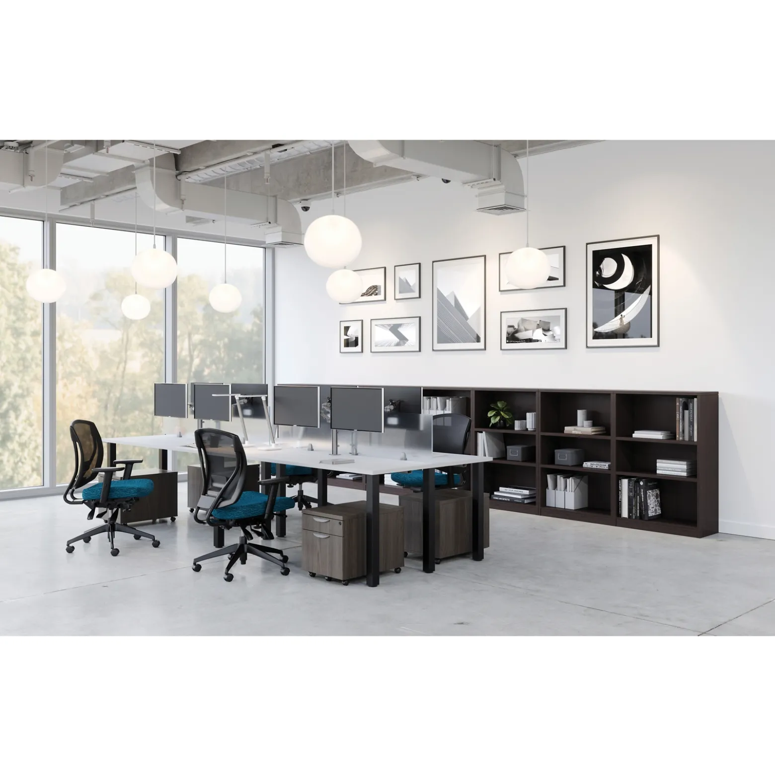Contemporary 4-Person Workstation - 96"W x 60"D