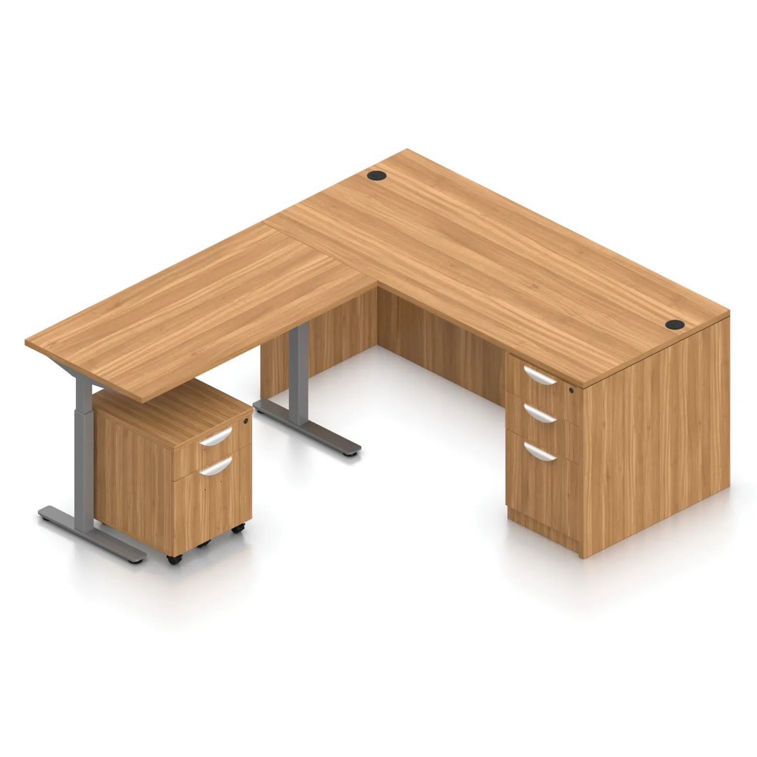 Contemporary Reversible L-Shaped Desk w/ Height Adjustable Return and Ped - 66"Wx78"D