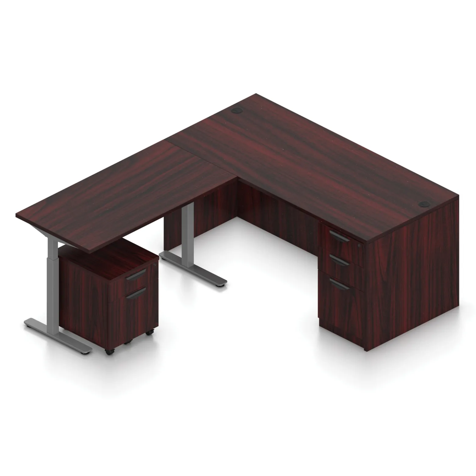 Contemporary Reversible L-Shaped Desk w/ Height Adjustable Return and Ped - 66"Wx78"D