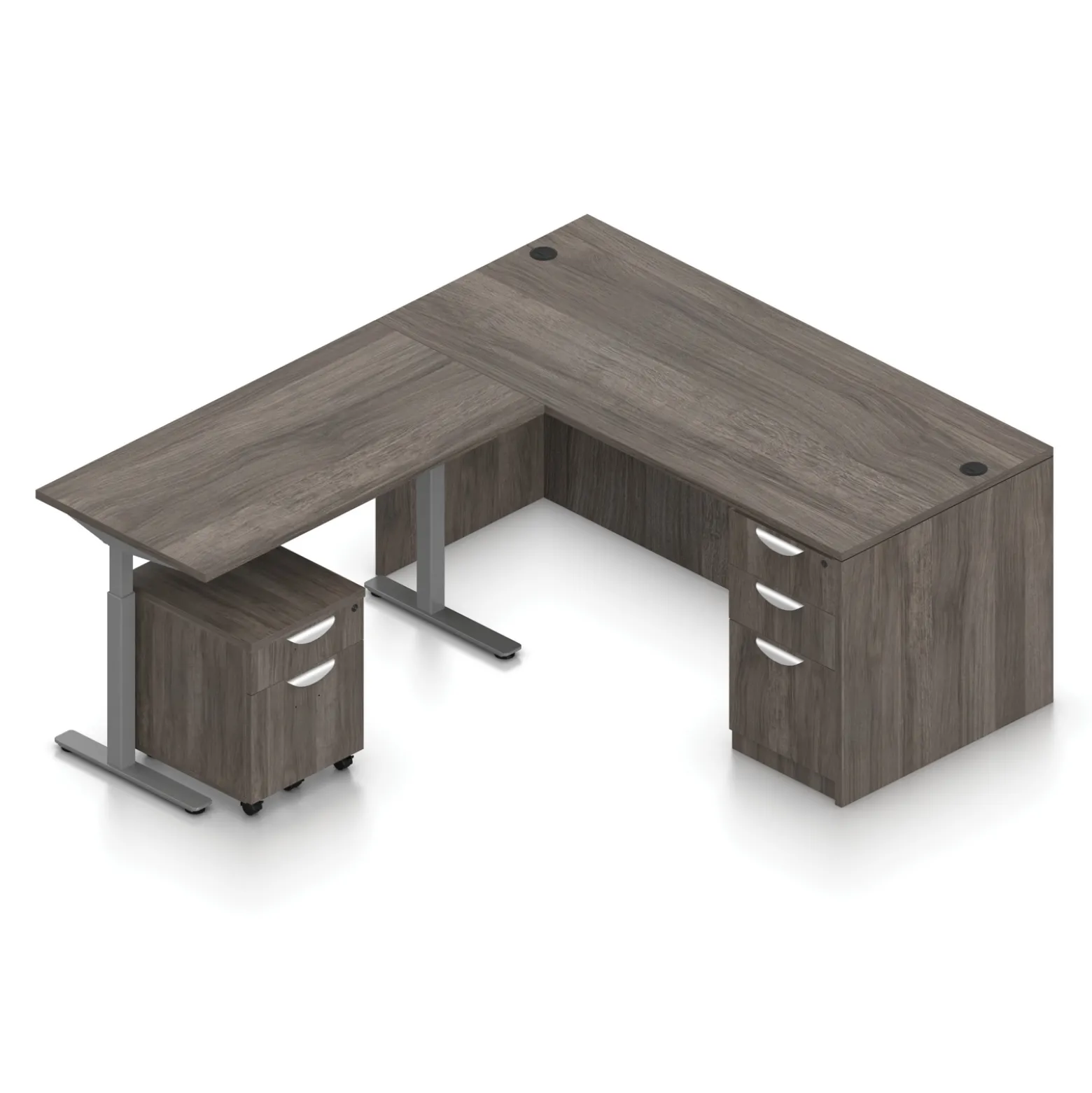 Contemporary Reversible L-Shaped Desk w/ Height Adjustable Return and Ped - 66"Wx78"D