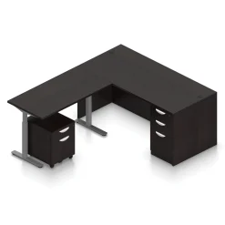 Contemporary Reversible L-Shaped Desk w/ Height Adjustable Return and Ped - 66