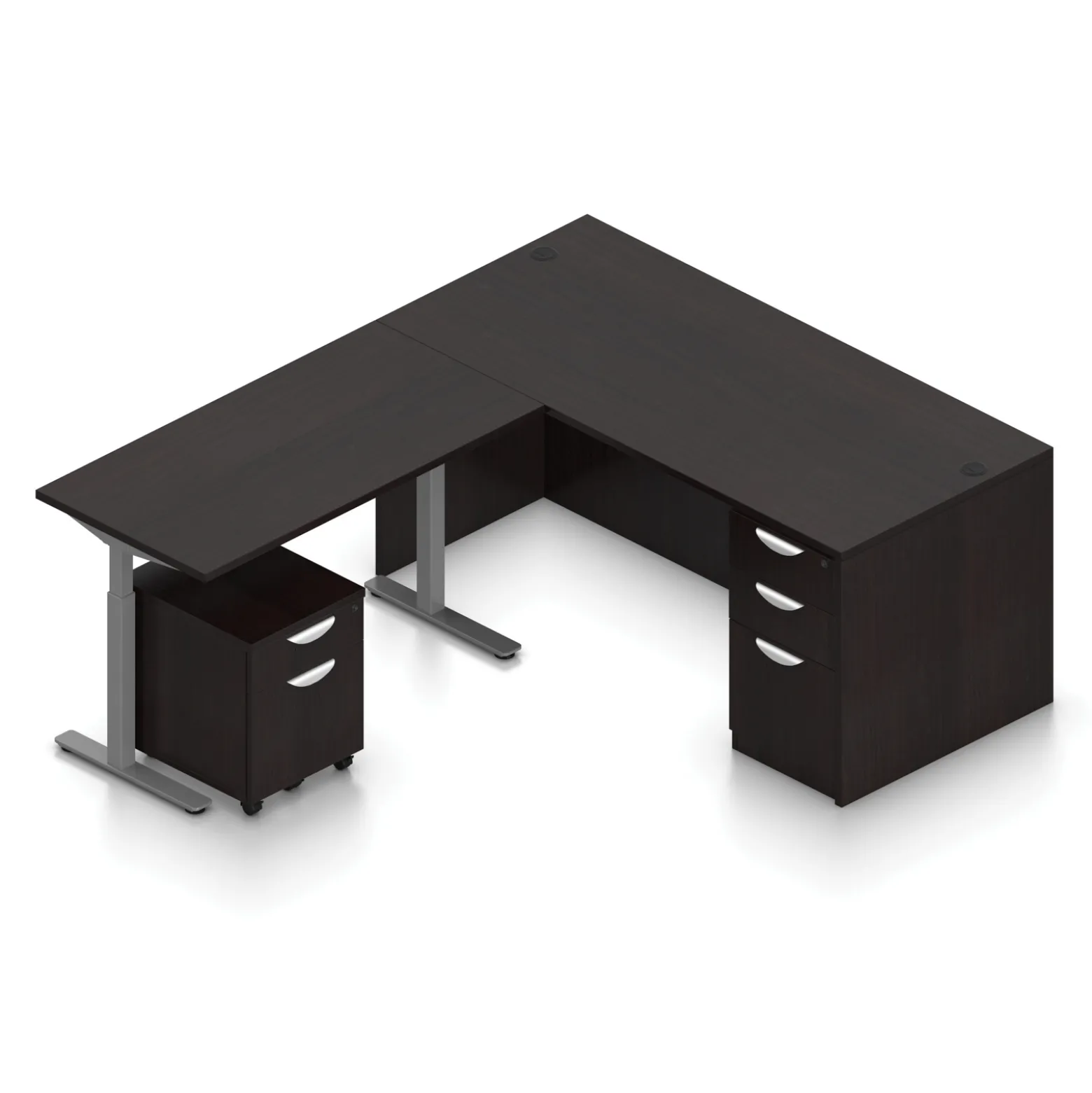 Contemporary Reversible L-Shaped Desk w/ Height Adjustable Return and Ped - 66"Wx78"D