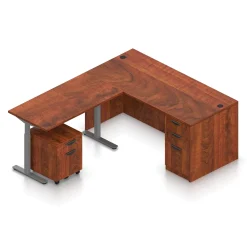 Contemporary Reversible L-Shaped Desk w/ Height Adjustable Return and Ped - 66