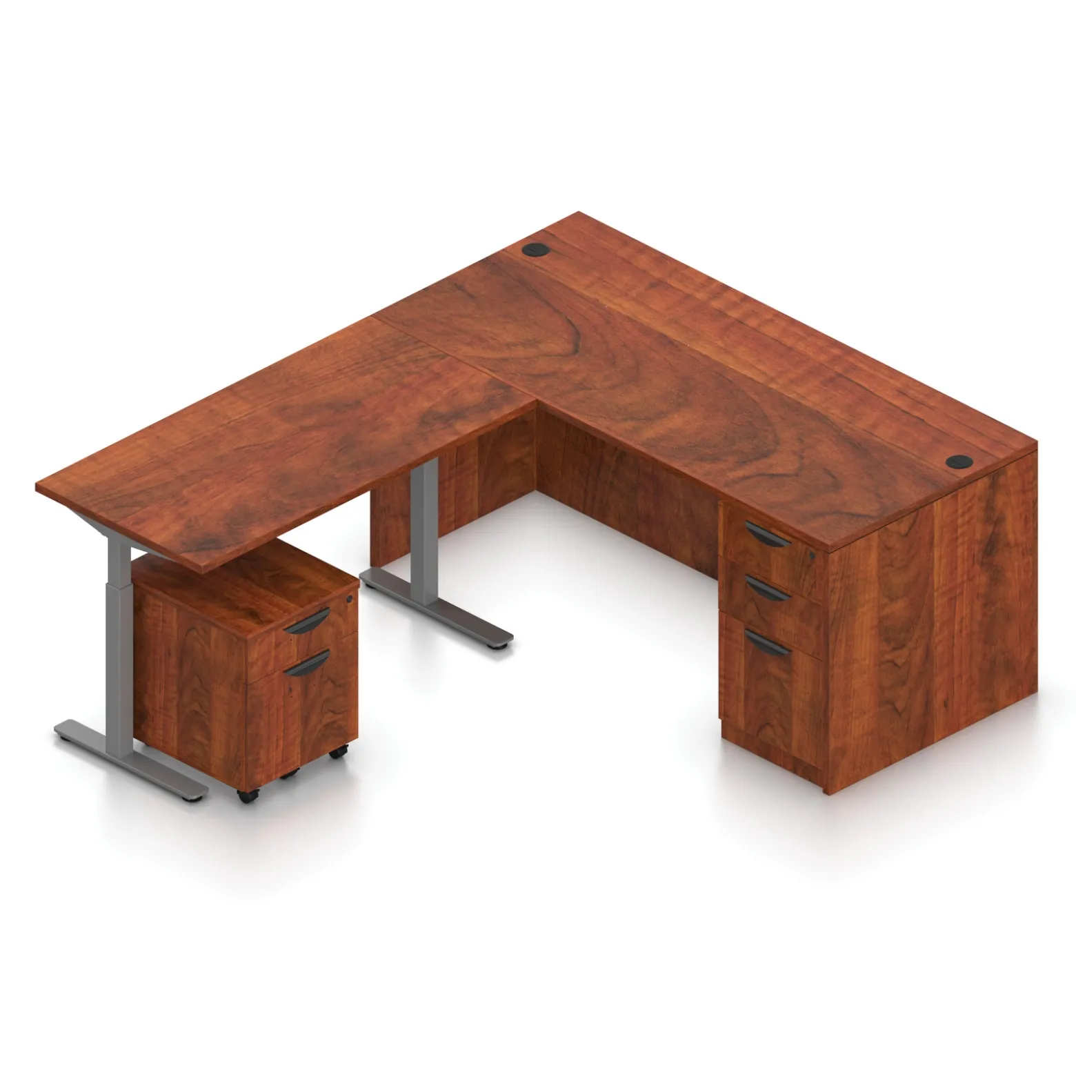 Contemporary Reversible L-Shaped Desk w/ Height Adjustable Return and Ped - 66"Wx78"D