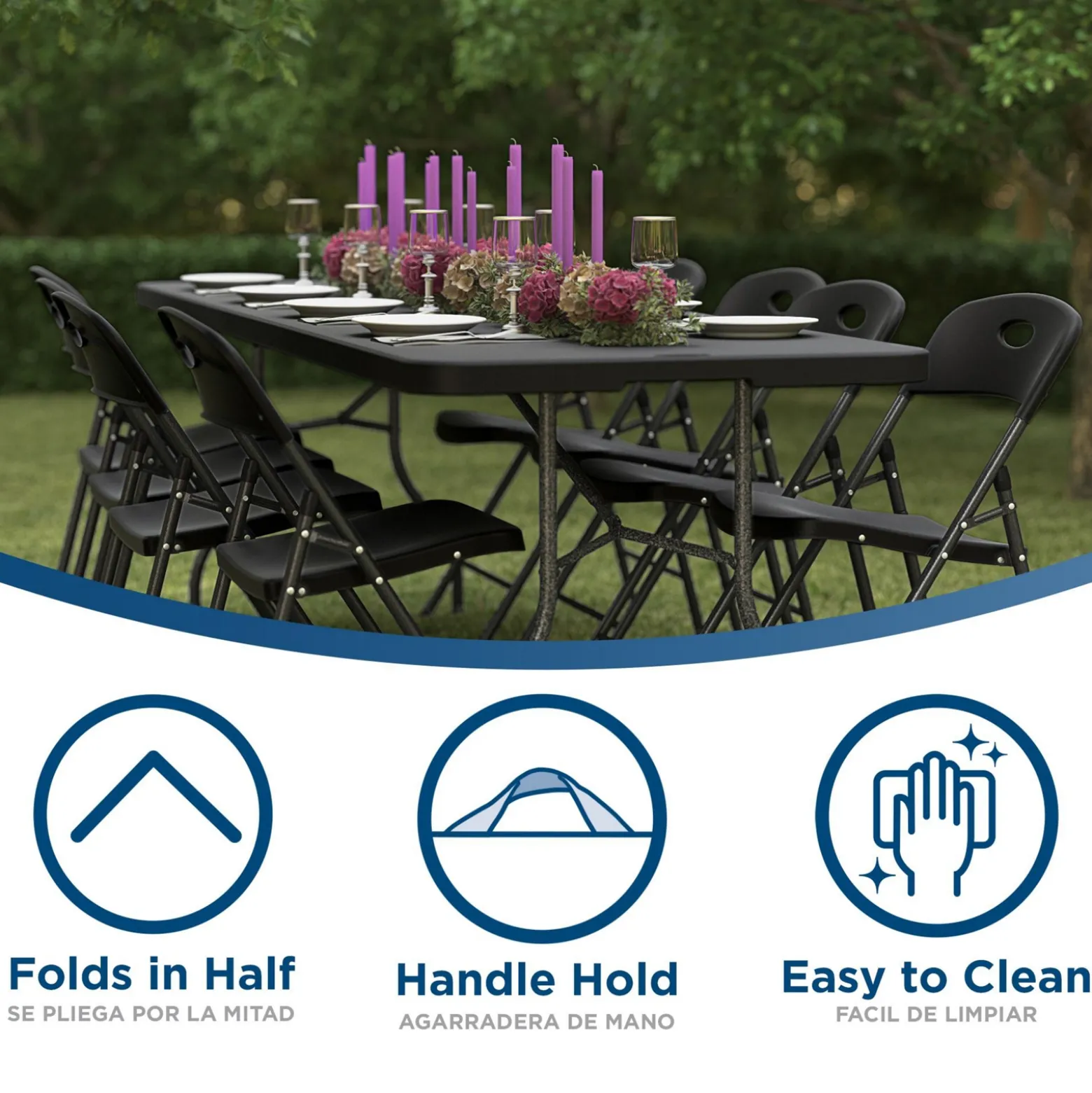 COSCO 8' Fold-In-Half Blow Molded Banquet Table