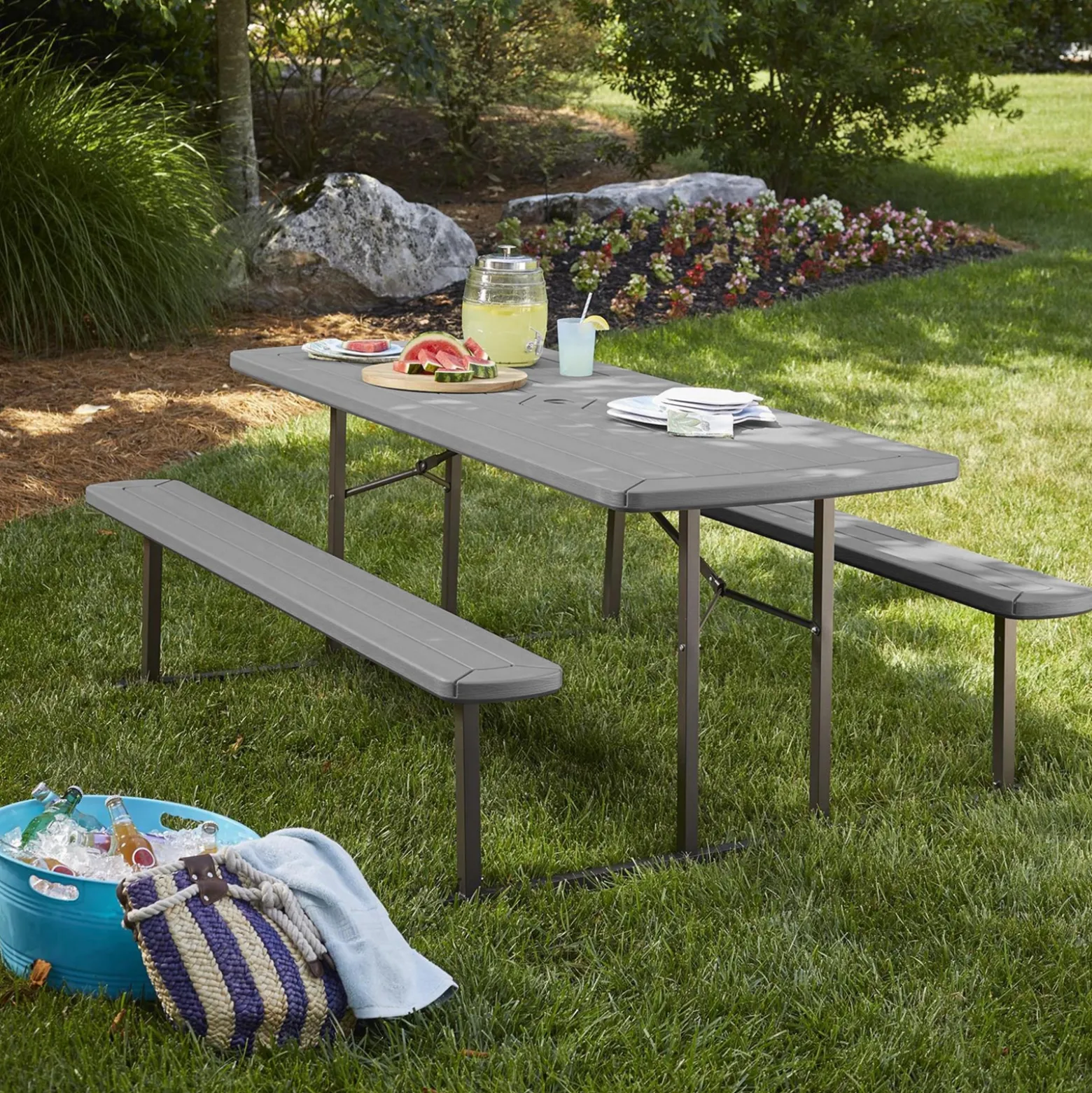 COSCO 6' Wood Grain Blow Mold Folding Picnic Table