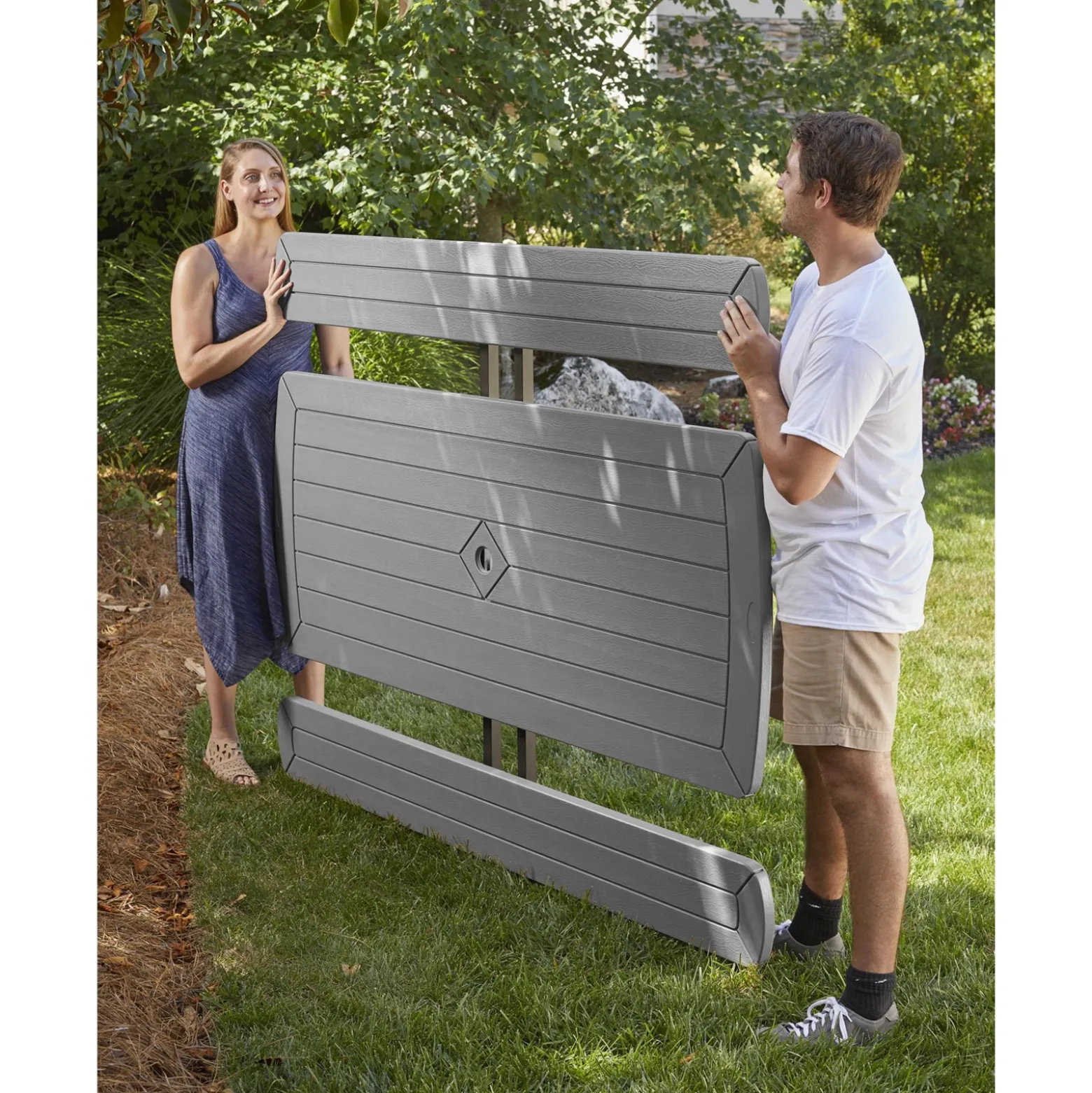 COSCO 6' Wood Grain Blow Mold Folding Picnic Table