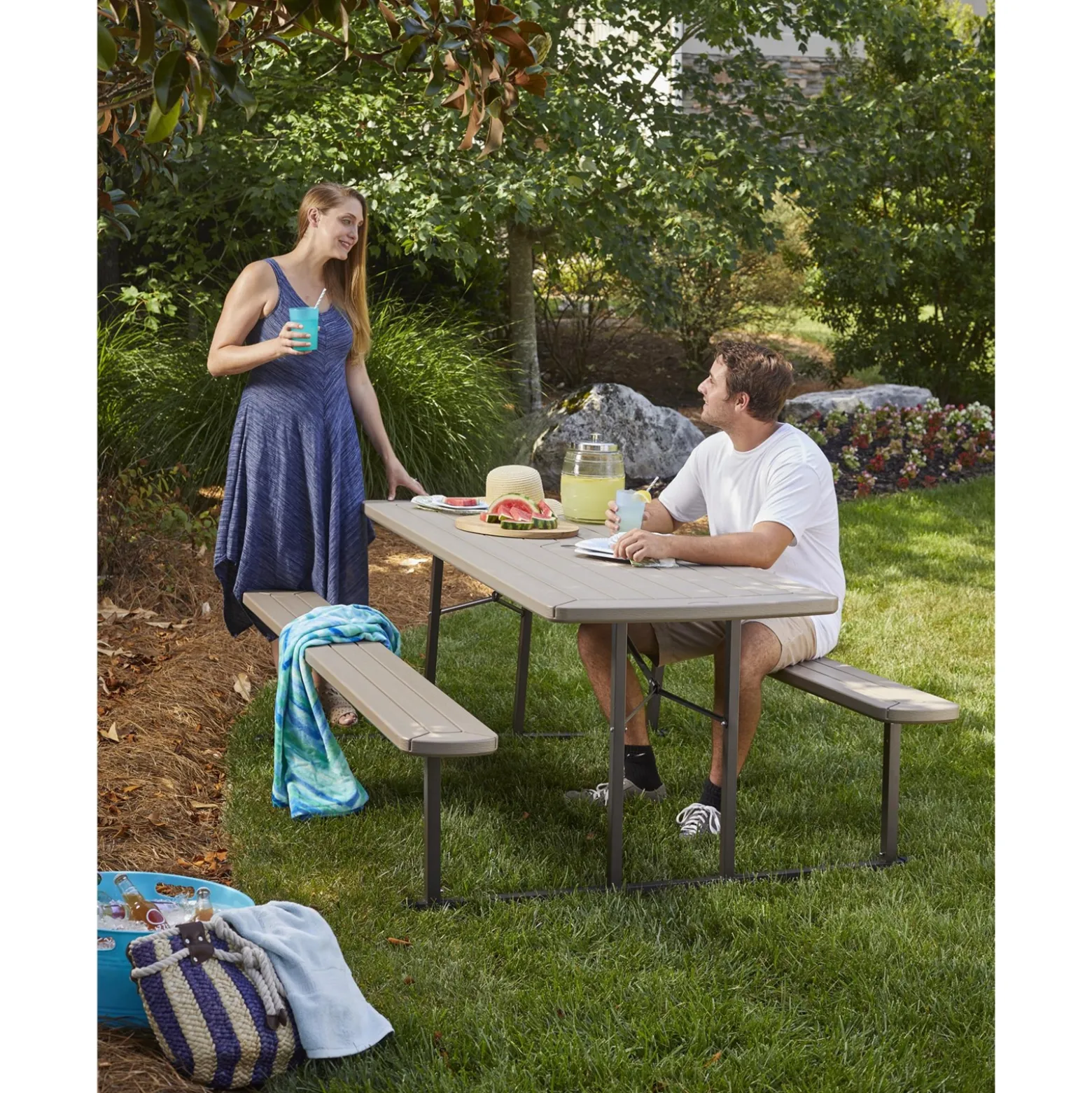 COSCO 6' Wood Grain Blow Mold Folding Picnic Table