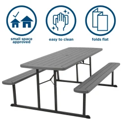 COSCO 6' Wood Grain Blow Mold Folding Picnic Table