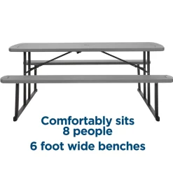 COSCO 6' Wood Grain Blow Mold Folding Picnic Table