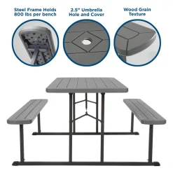 COSCO 6' Wood Grain Blow Mold Folding Picnic Table