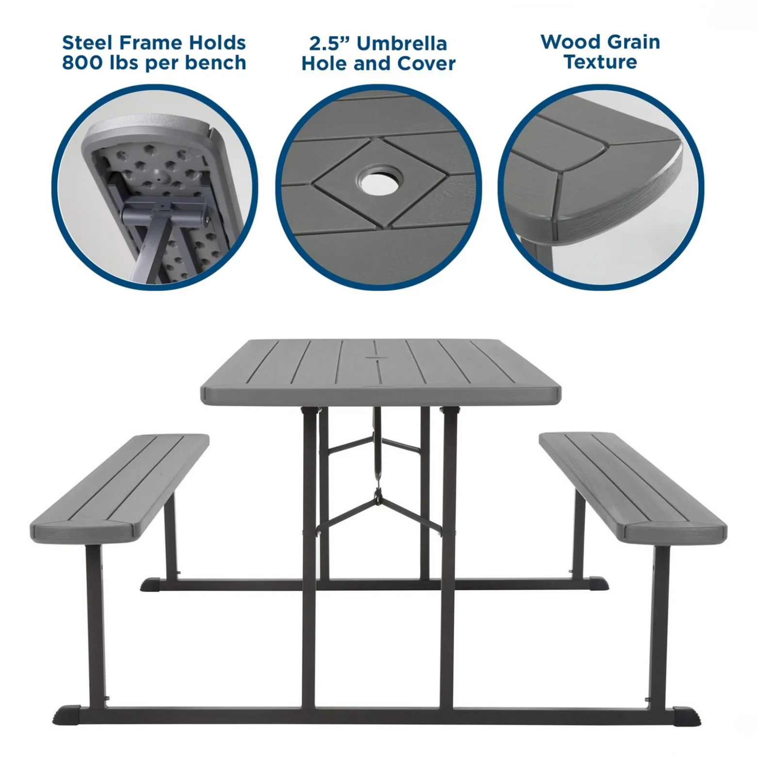 COSCO 6' Wood Grain Blow Mold Folding Picnic Table