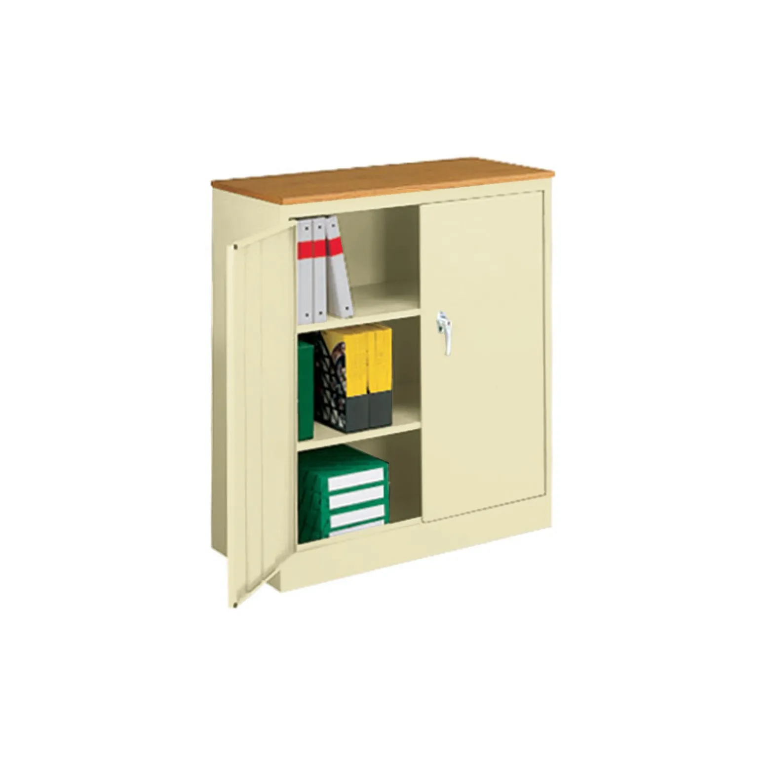 Counter Height Storage Cabinet with Oak Finish Top