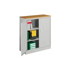 Counter Height Storage Cabinet with Oak Finish Top