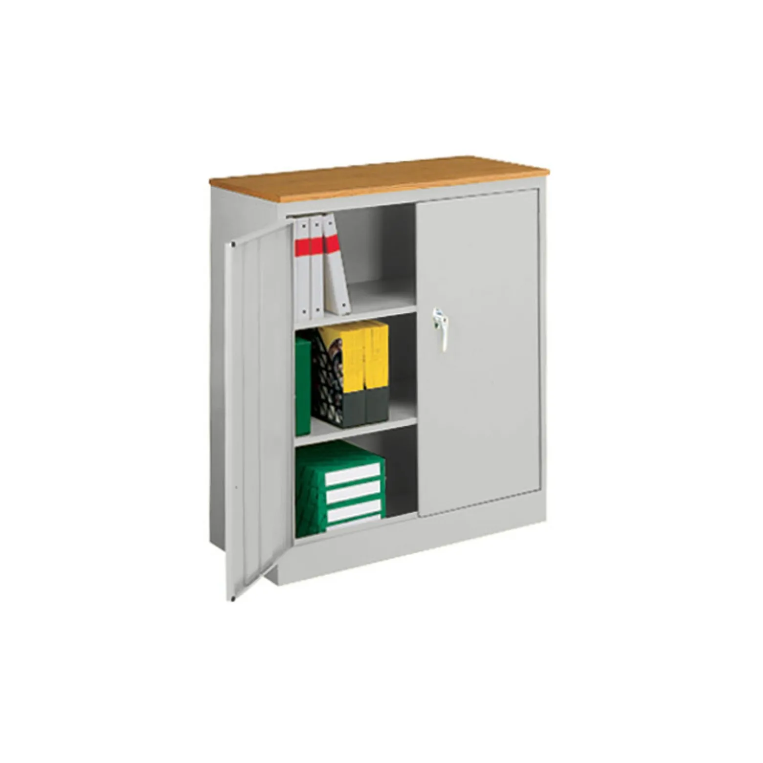 Counter Height Storage Cabinet with Oak Finish Top
