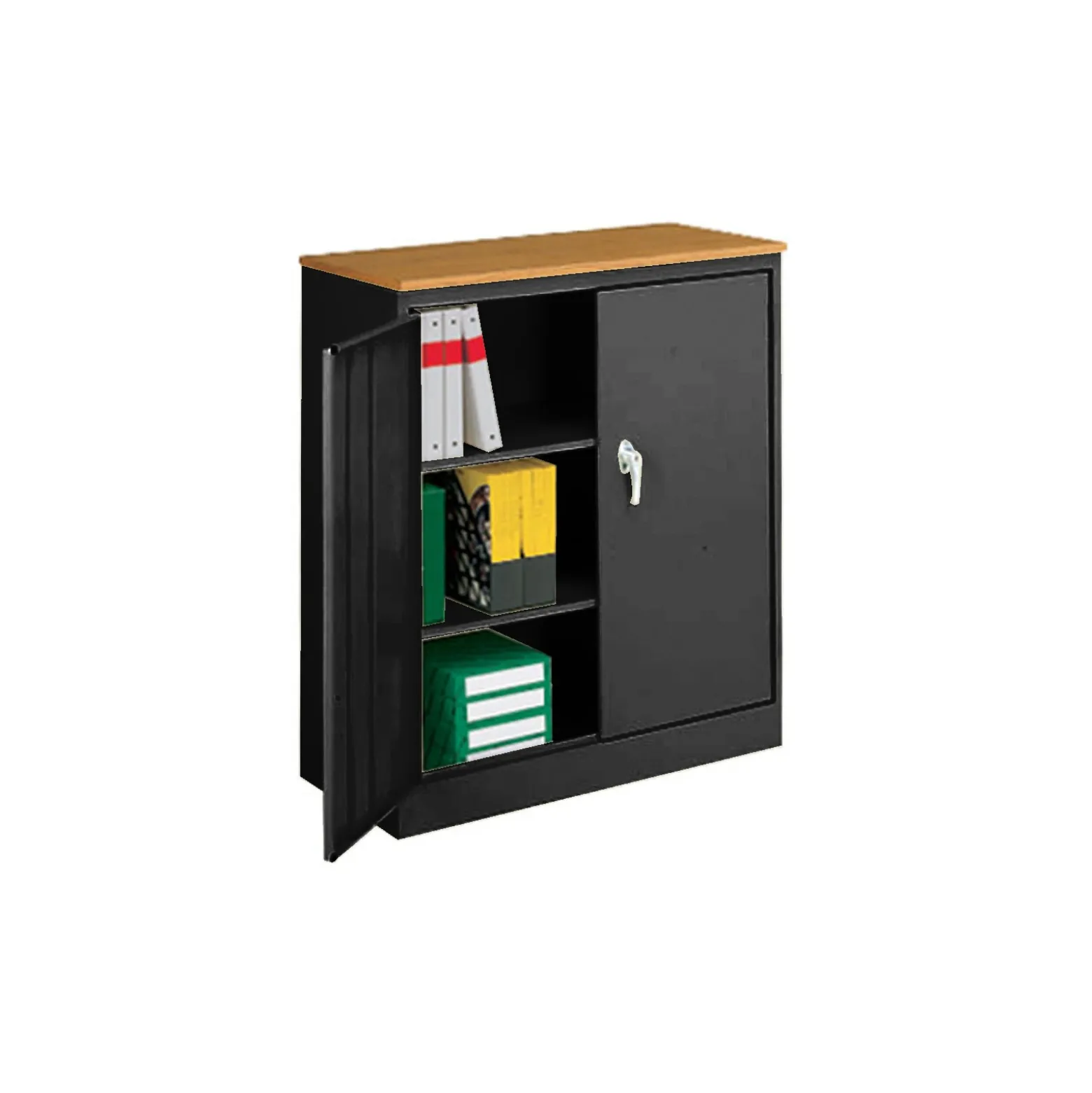 Counter Height Storage Cabinet with Oak Finish Top