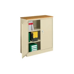 Counter Height Storage Cabinet with Oak Finish Top