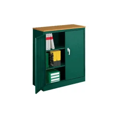 Counter Height Storage Cabinet with Oak Finish Top