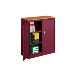 Counter Height Storage Cabinet with Oak Finish Top