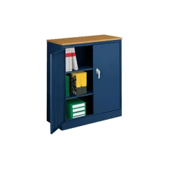 Counter Height Storage Cabinet with Oak Finish Top