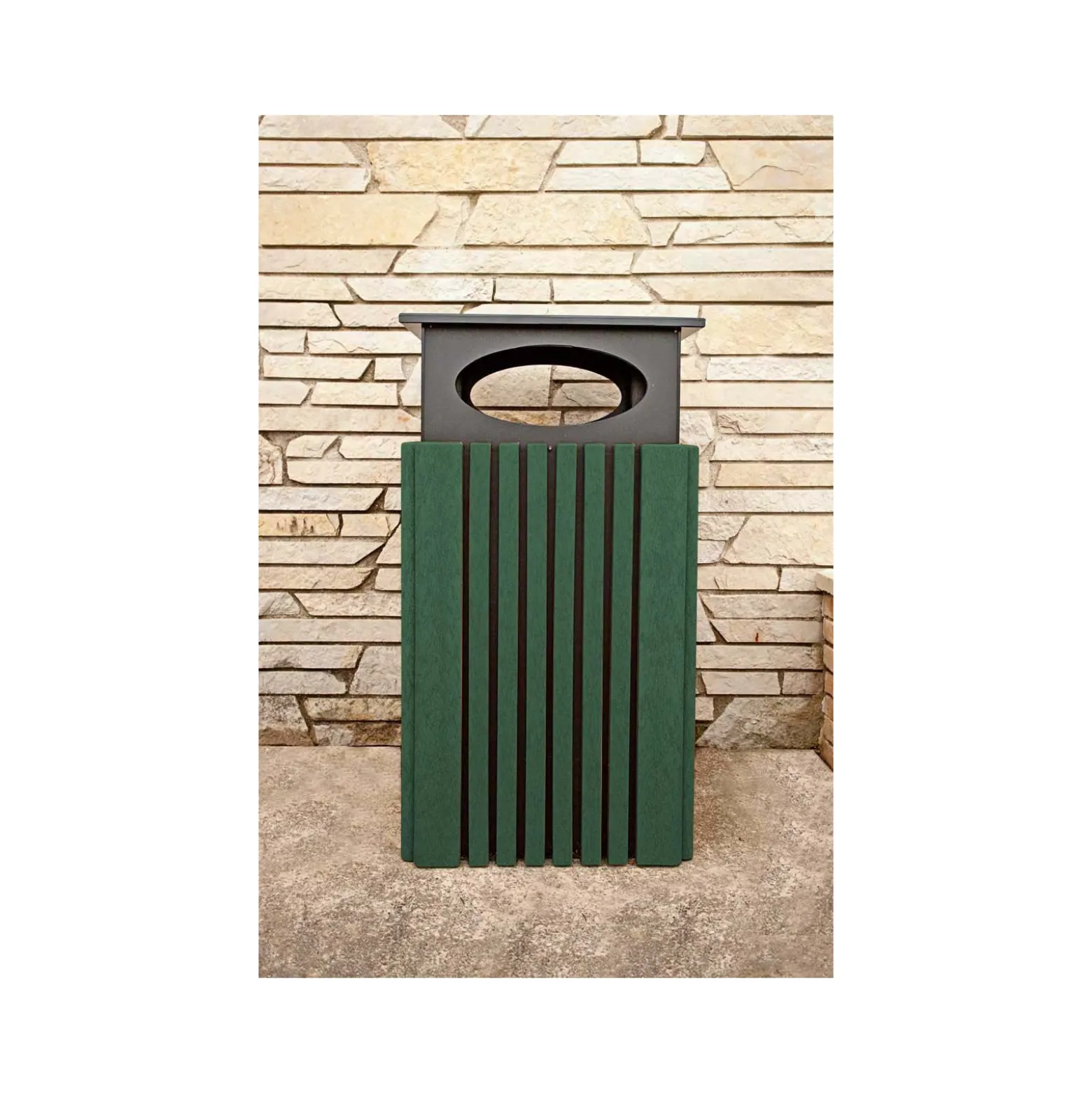 Covered Outdoor Poly Trash Receptacle - 40 Gallon