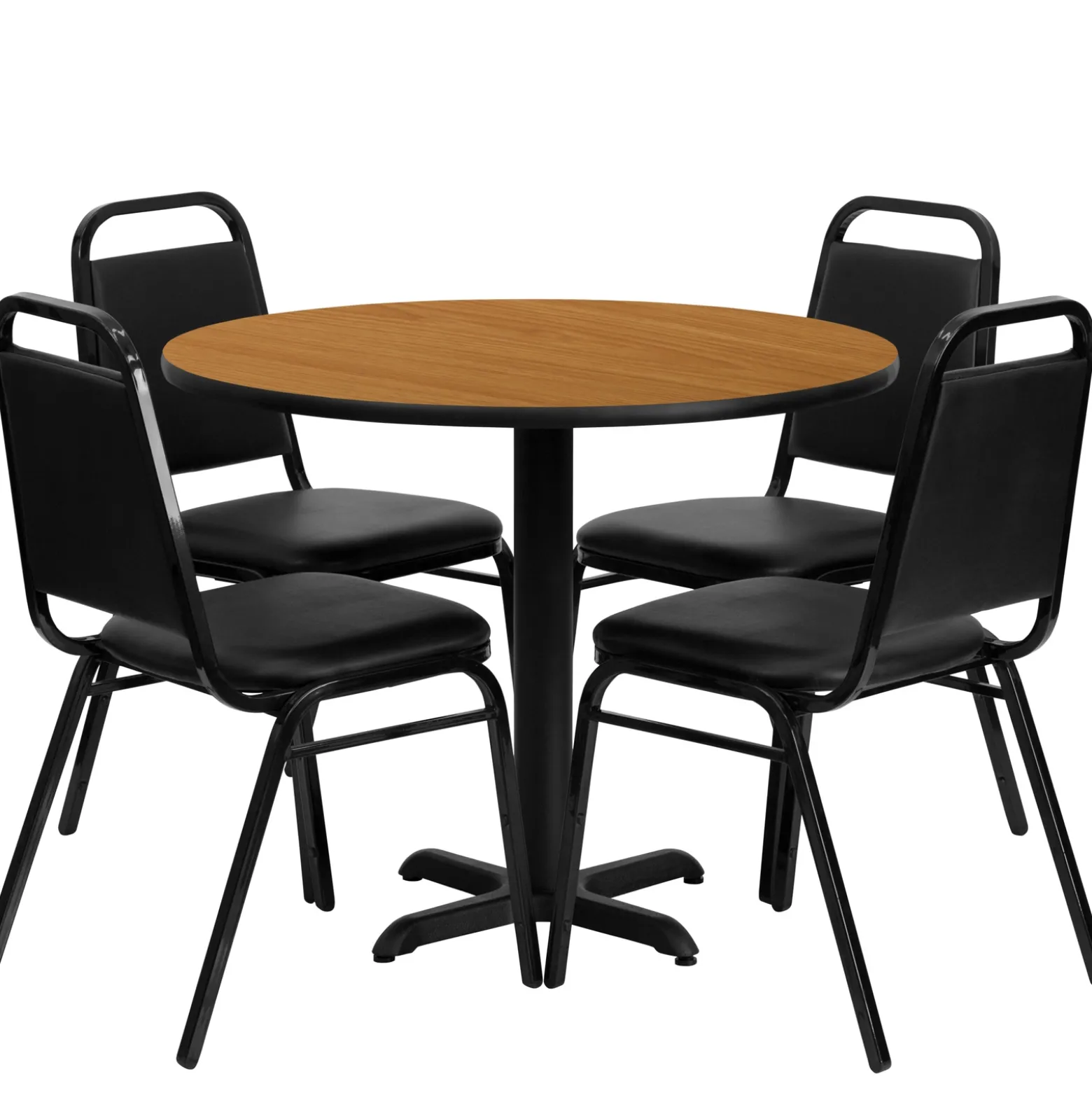 36"DIA Table and Four Banquet Stack Chairs