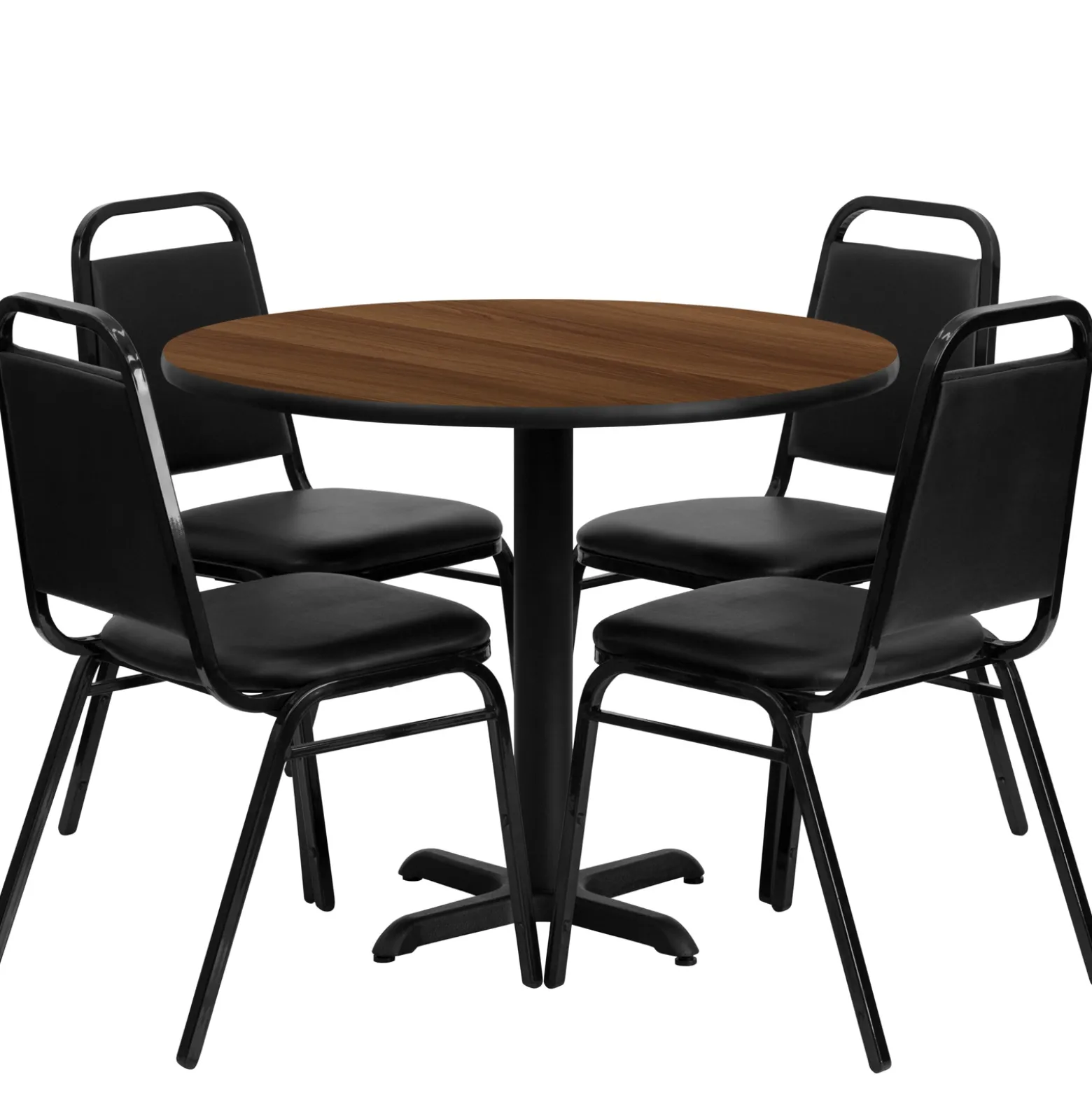 36"DIA Table and Four Banquet Stack Chairs