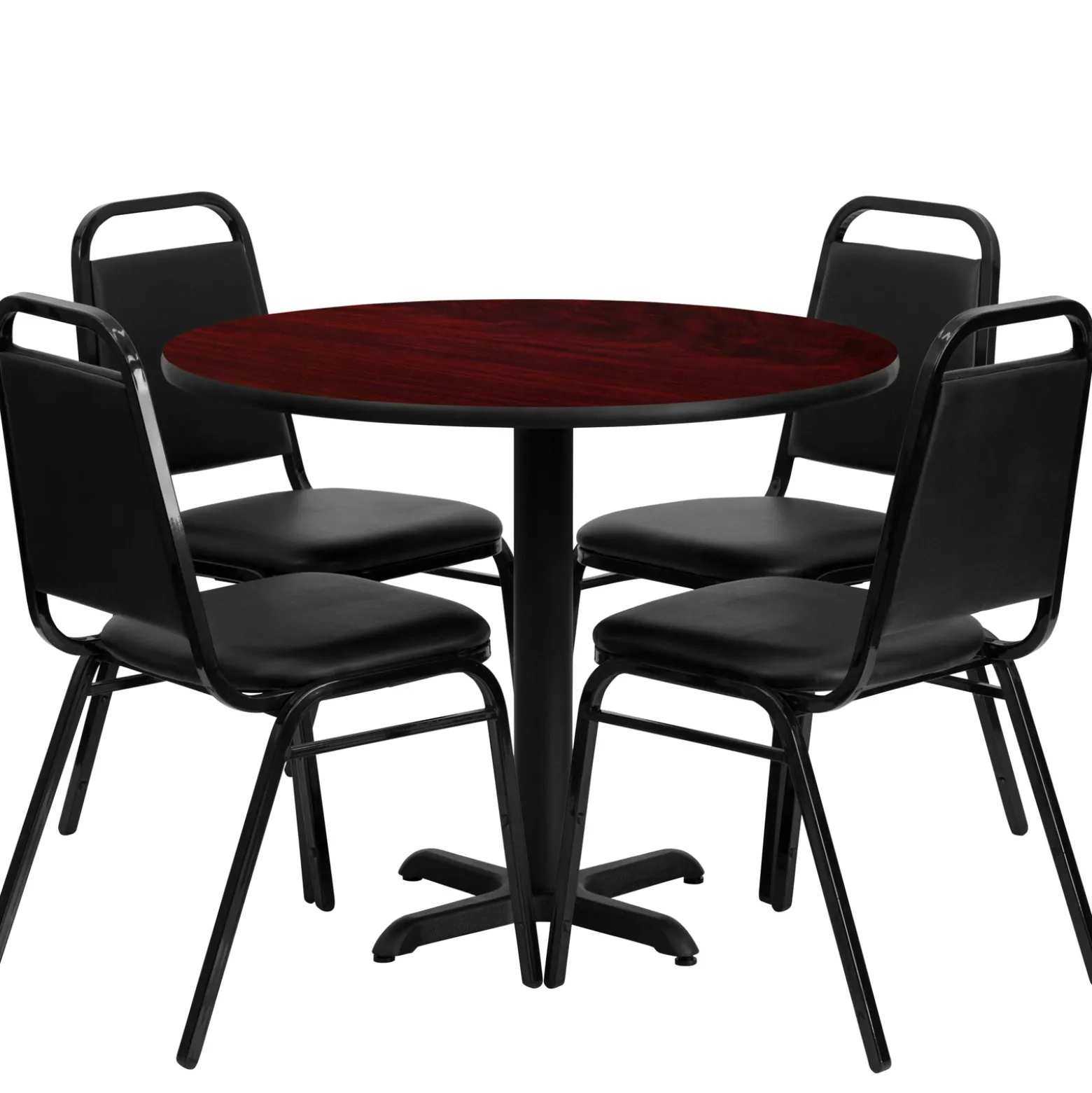 36"DIA Table and Four Banquet Stack Chairs