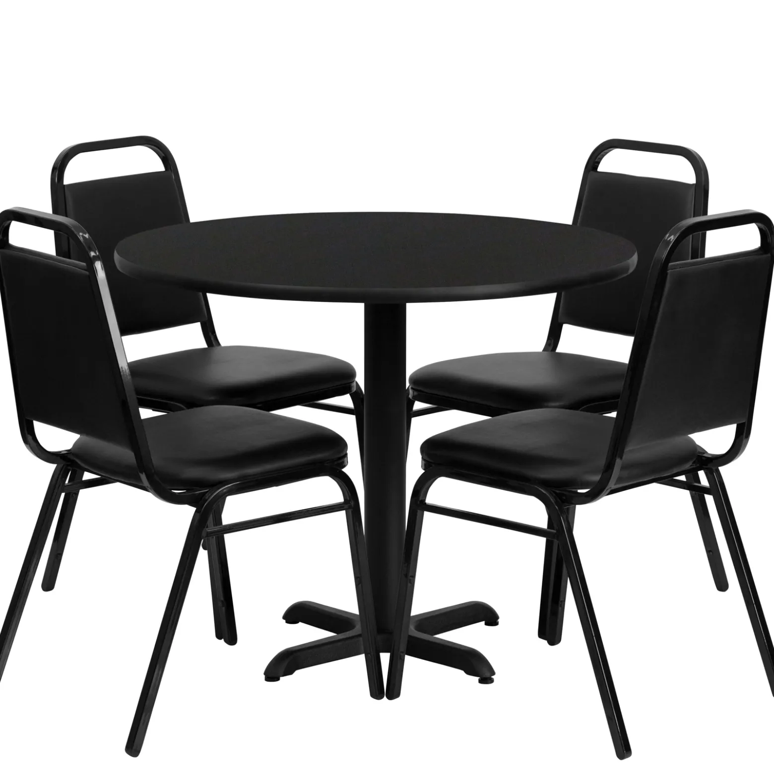 36"DIA Table and Four Banquet Stack Chairs