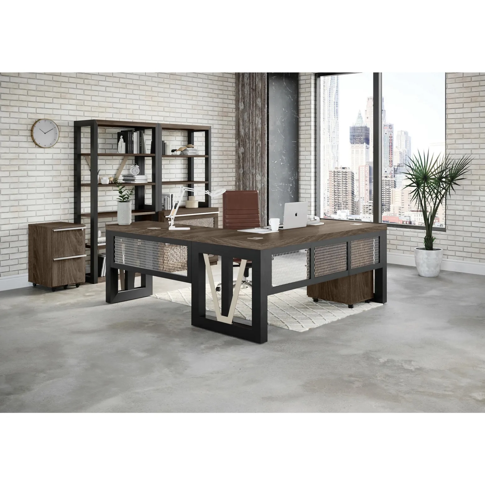 District Height Adjustable L-Shaped Standing Desk Set with Right Return