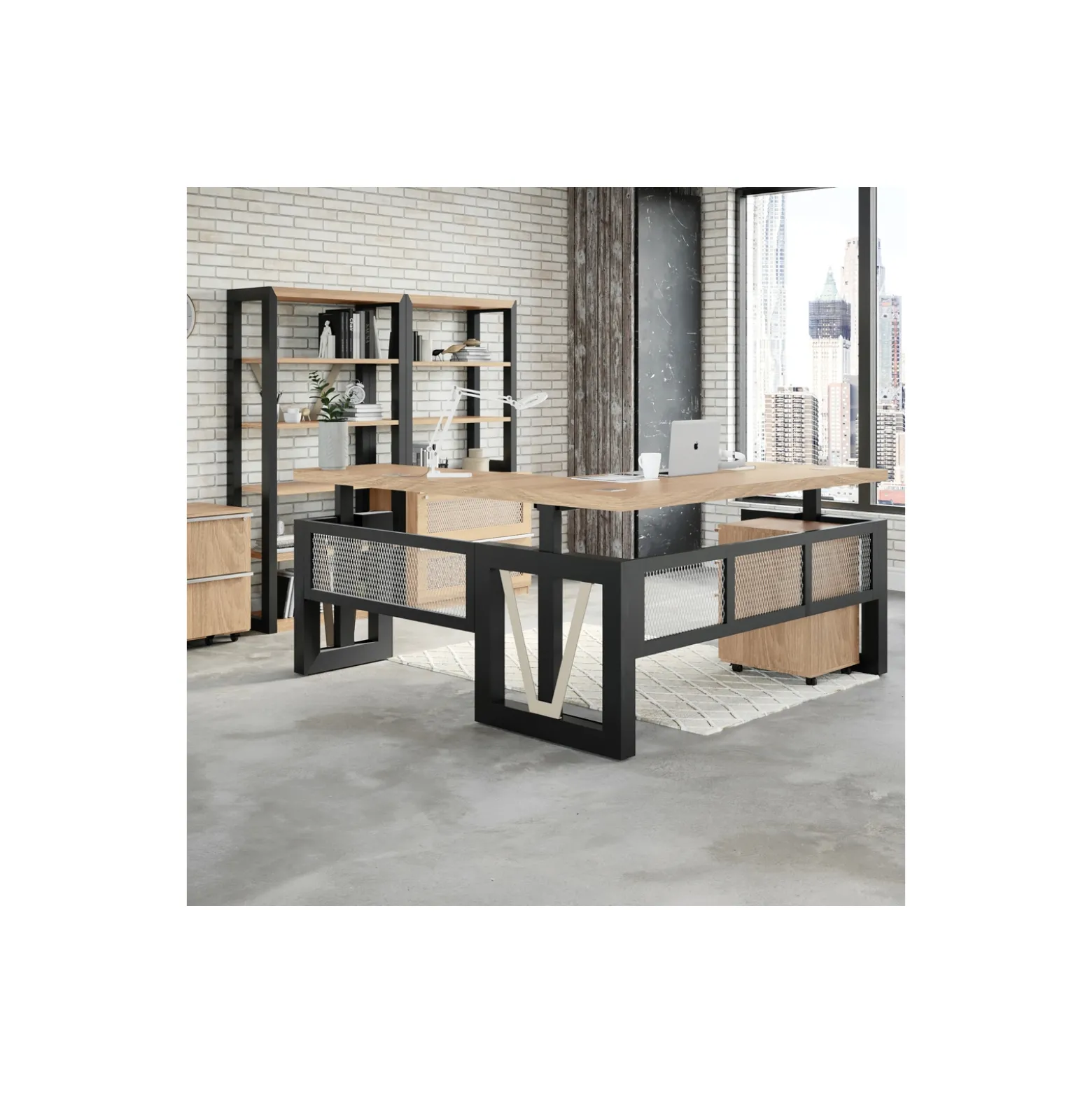 District Height Adjustable L-Shaped Standing Desk Set with Right Return