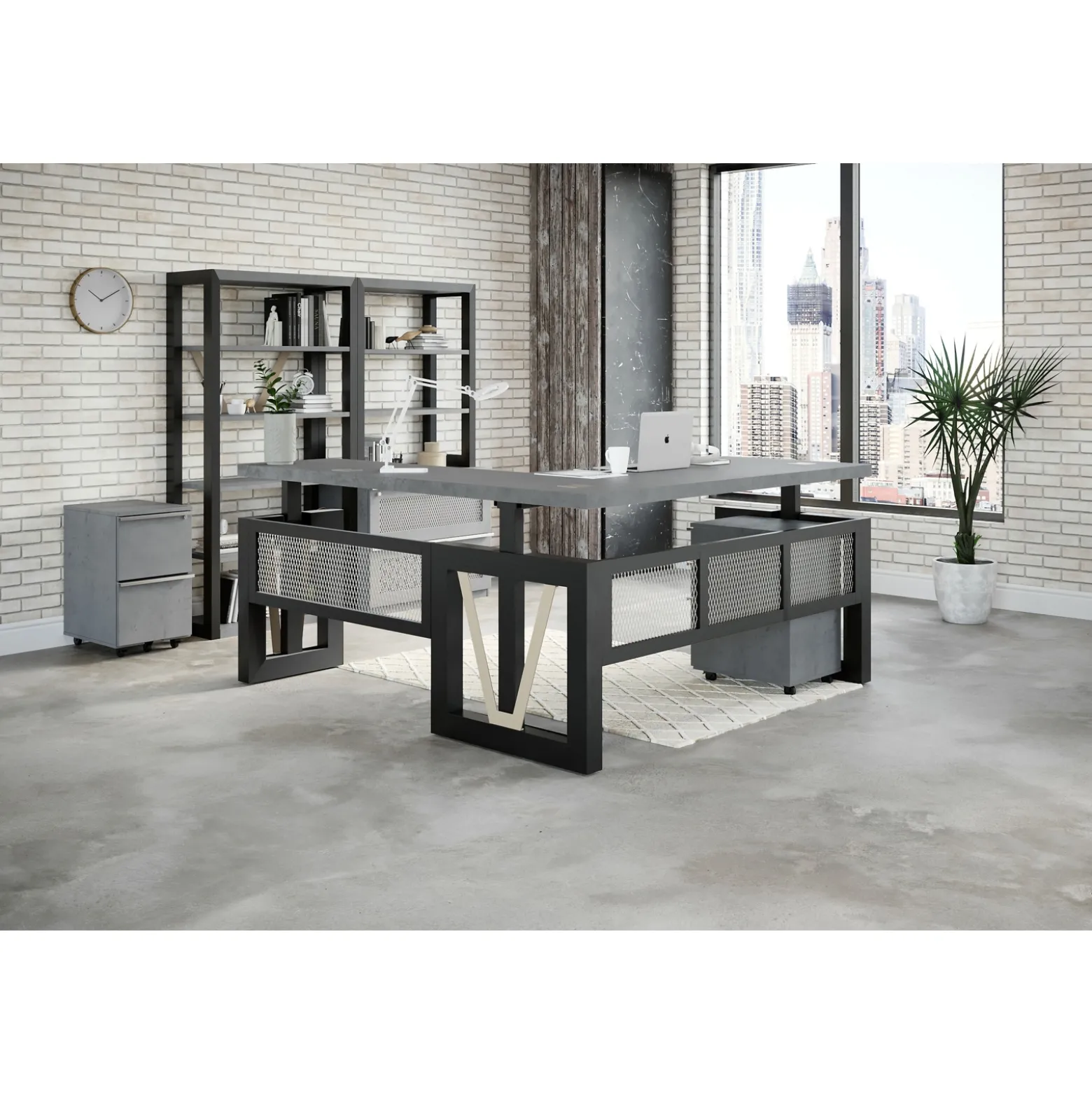 District Height Adjustable L-Shaped Standing Desk Set with Right Return