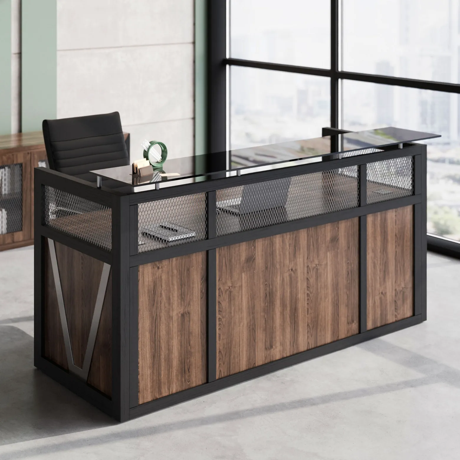 District Reception Desk with Power - 87"W x 30"D